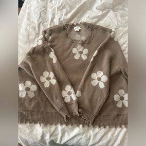 Chic Soul Tan sweater with flowers. Size 2x
